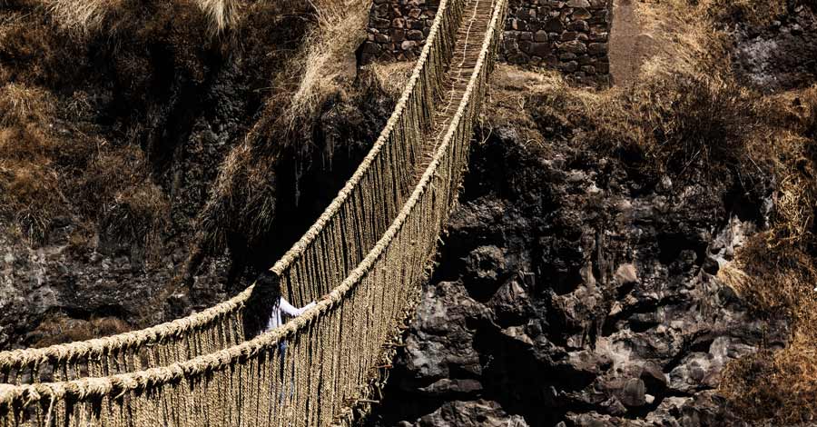 The last Incan suspension bridge is made entirely of grass and
