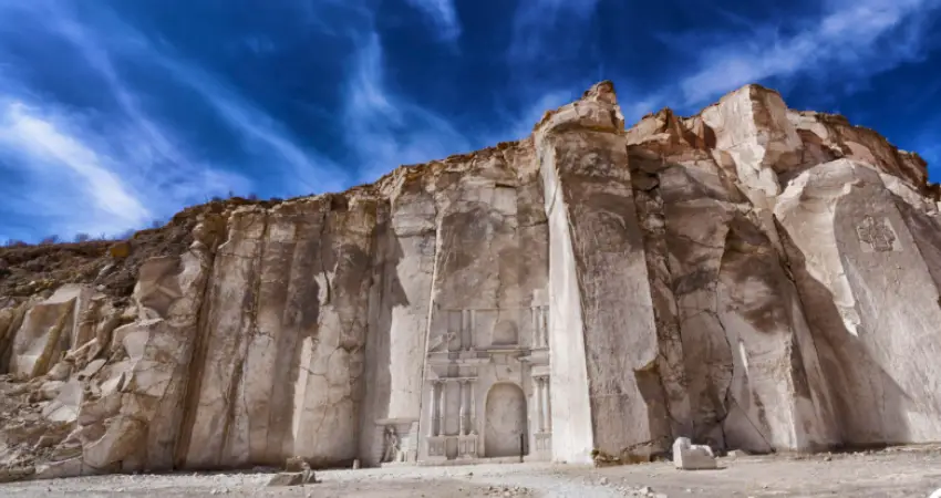 A majestic view of the quarry that can be seen on the Sillar Route in Arequipa, showing the Ashlar.